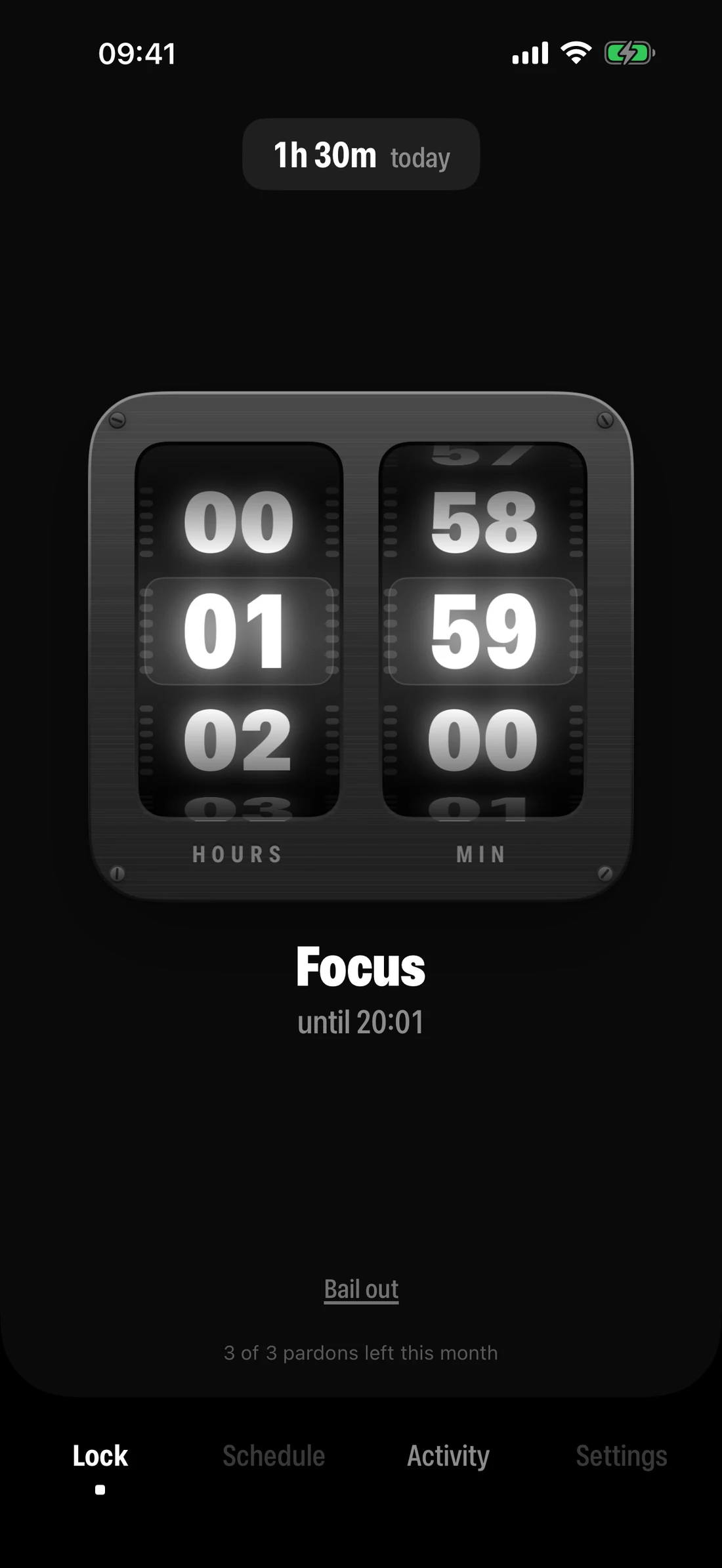 Locked in on Focus: the screen is dark and the drums count down